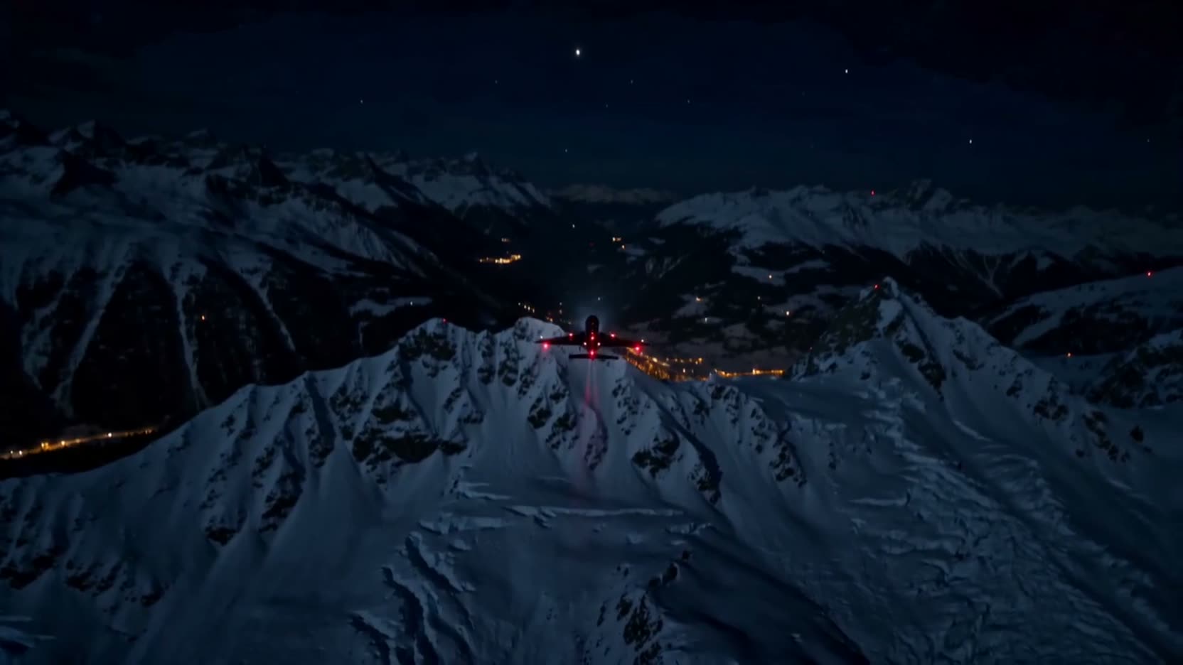 Courchevel 1850, sommets enneigés de nuit